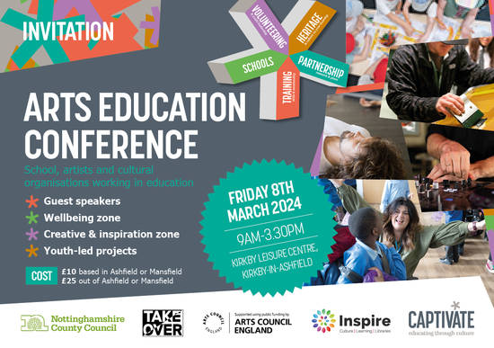 A poster for the Arts Education Conference with images of schools