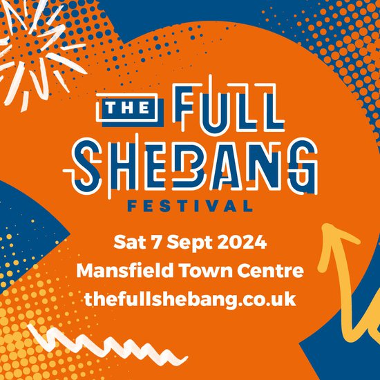 The full shebang festival logo on orange background